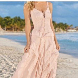 Gorgeous Venus Pink Ruffle Lace Up Maxi Dress, size Large